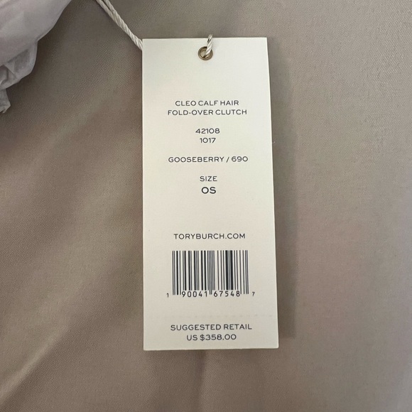 Tory Burch, Cleo Calf Hair Fold-Over Clutch, Gooseberry color, Size OS - Picture 4 of 5